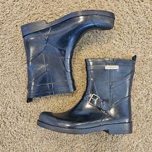 COACH Navy Rubber Rain Mid Calf Boots with Buckle, Size 10B
